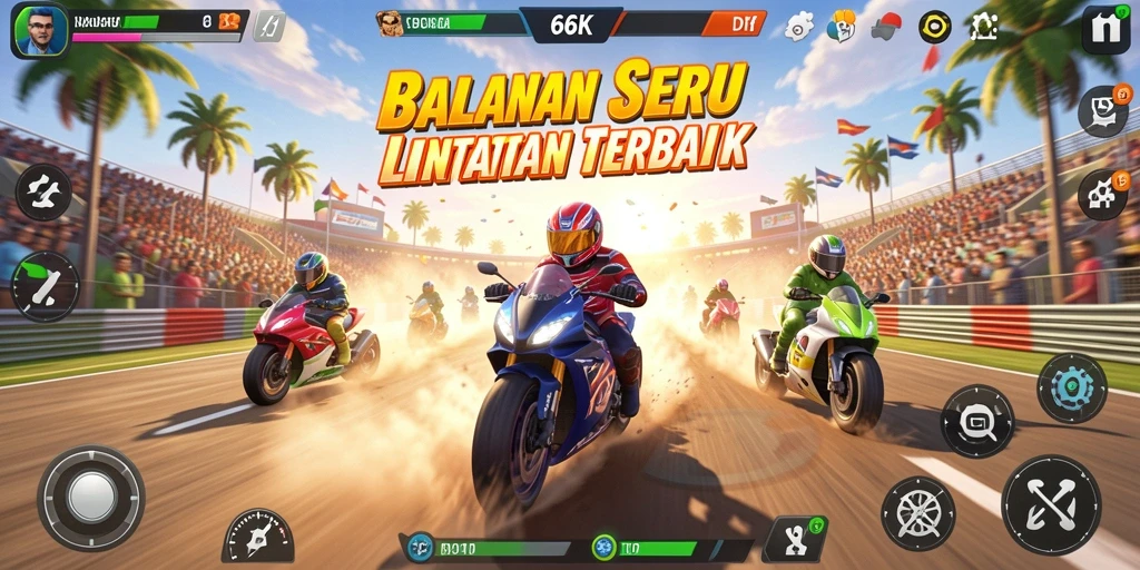Screenshot utama 66K menampilkan aksi balapan seru dan mendebarkan.