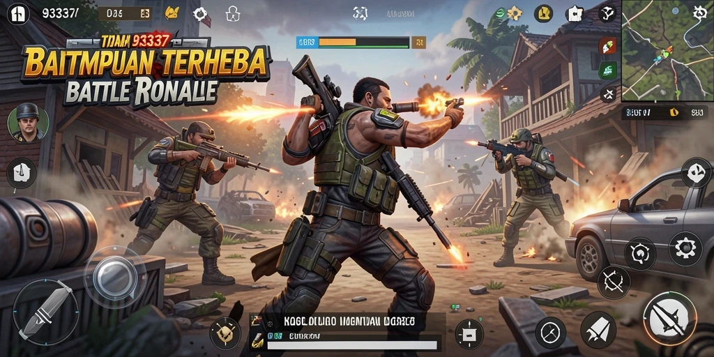 Tangkapan layar utama <strong>93337</strong> menampilkan pertarungan epik dalam mode Battle Royale.