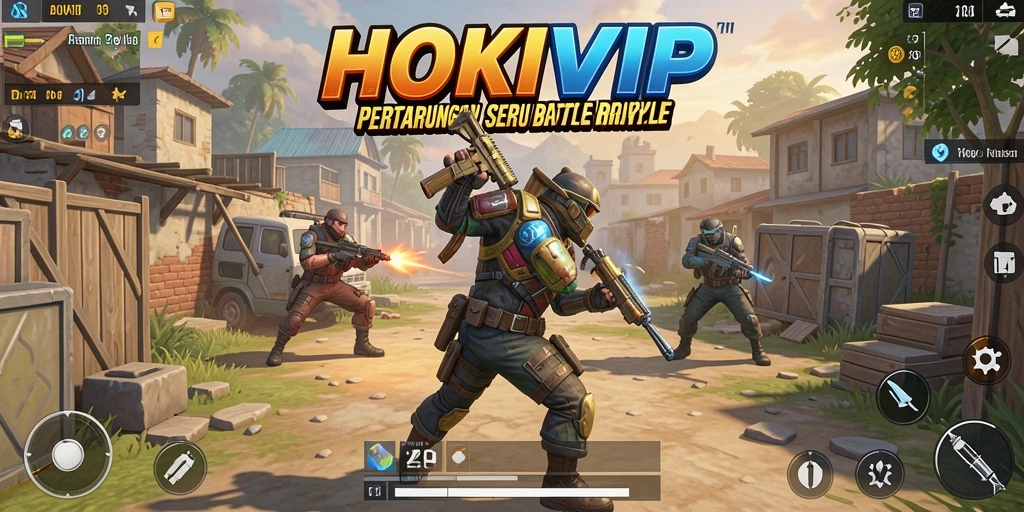 Screenshot utama HOKIVIP menunjukkan aksi intens dari gameplay Battle Royale.
