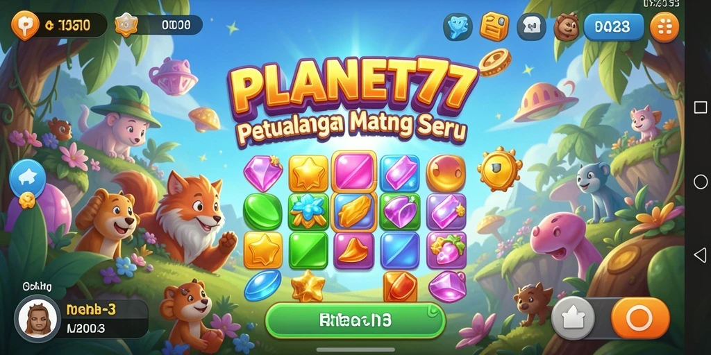 Tampilan gameplay seru dari PLANET77 di level Match-3.