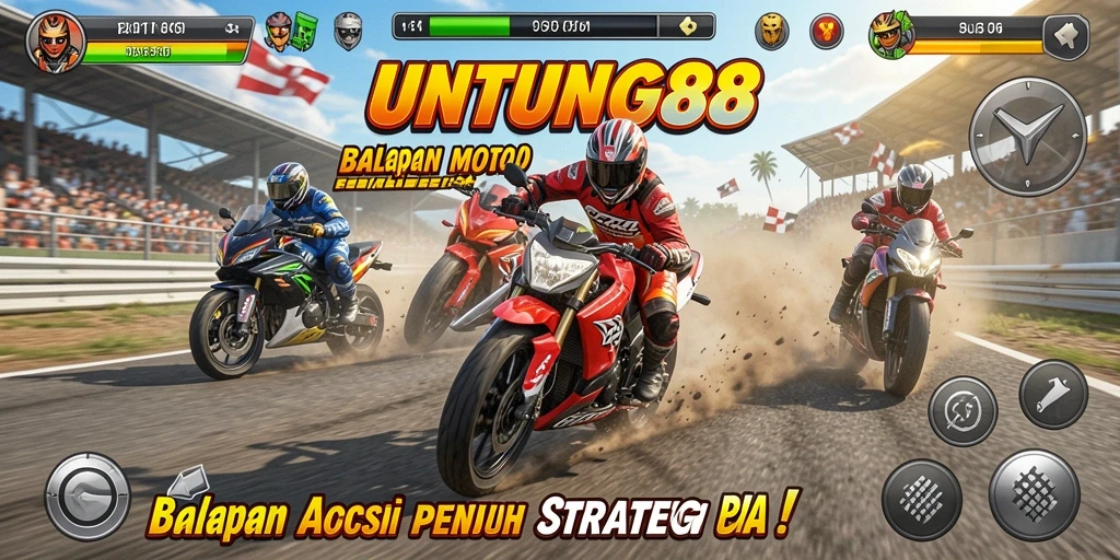 Screenshot gameplay UNTUNG88 menampilkan balapan motor yang mendebarkan.